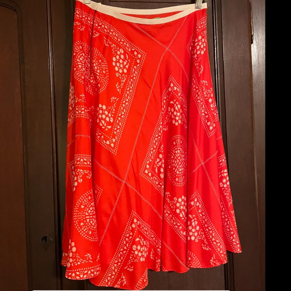 CALF LENGTH DESIGNER EYELET SILK SKIRT